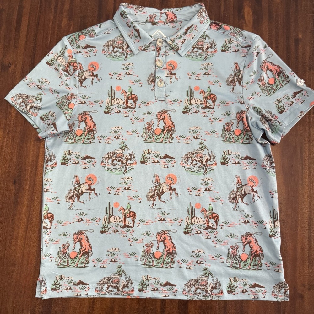 Burlebo Boys Performance Short Sleeve Polo Shirt "Cowboy Up" Size Large